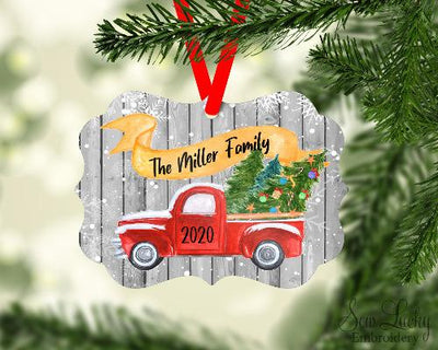 Christmas Truck Hauling Tree Ornament Personalized