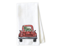 Christmas Truck Personalized Kitchen Towel - Waffle Weave Towel - Microfiber Towel - Kitchen Decor - House Warming Gift - Sew Lucky Embroidery