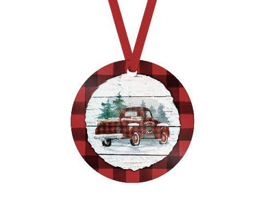 Christmas Truck Red Buffalo Plaid Christmas Ornament