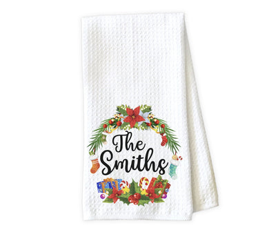 Christmas Wreath with Presents Personalized Waffle Weave Microfiber Kitchen Towel