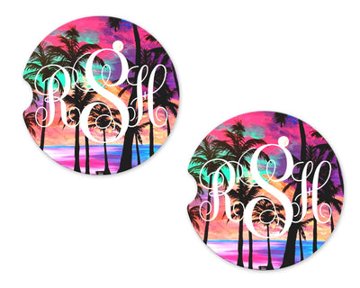 Colorful Beach Personalized Sandstone Car Coasters (Set of Two)