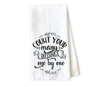 Count your Blessings Kitchen Towel - Waffle Weave Towel - Microfiber Towel - Kitchen Decor - House Warming Gift - Sew Lucky Embroidery