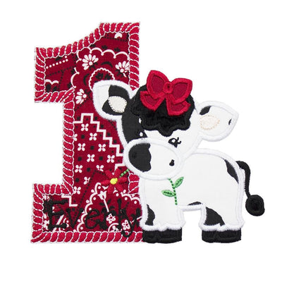 Cow Birthday Number Personalized Sew or Iron on Embroidered Patch