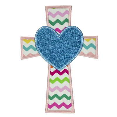 Cross with Heart Sew or Iron on Embroidered Patch