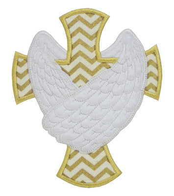 Cross with Wings Sew or Iron on Embroidered Patch