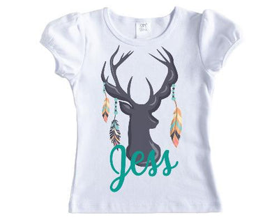 Deer Head with Feathers Girls Personalized Shirt