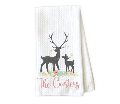 Deer with Flowers Personalized Waffle Weave Microfiber Kitchen Towel