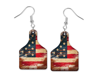 Distressed Flag Cow Tag Earrings
