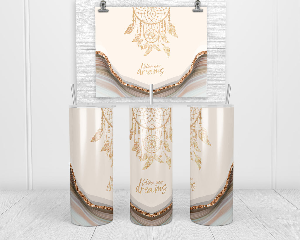 Dreams 20 oz insulated tumbler with lid and straw - Sew Lucky Embroidery