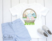 Easter Bunny Boy in Basket Personalized Shirt - Sew Lucky Embroidery