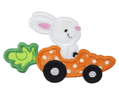 Easter Bunny in Carrot Race Car Sew or Iron on Embroidered Patch