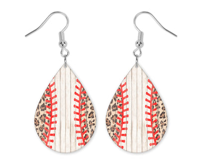 Faded  Baseball Leopard Teardrop Earrings