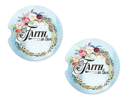 Faith is Love Sandstone Car Coasters (Set of Two)
