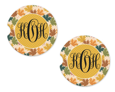 Fall Leaves Personalized Sandstone Car Coasters (Set of Two)