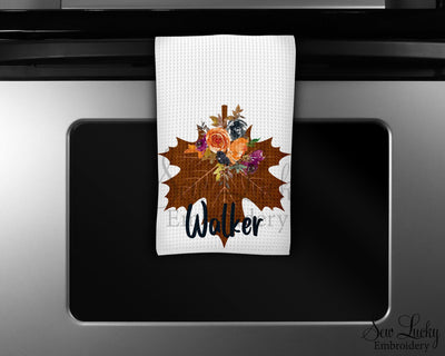Fall Maple Leaf Personalized Waffle Weave Microfiber Kitchen Towel