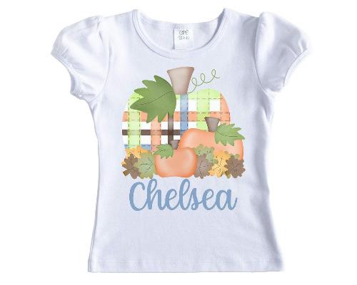 Fall Plaid Pumpkin Girls Personalized Shirt - Sew Lucky Embroidery