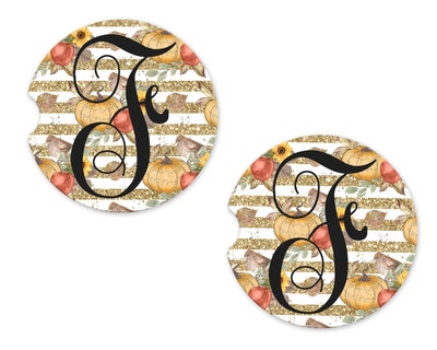 Fall Pumpkins Personalized Sandstone Car Coasters (Set of Two)
