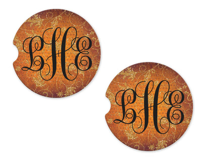 Fall with Glitter Leaves Personalized Sandstone Car Coasters (Set of Two)