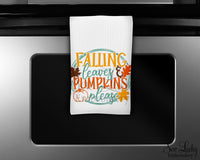 Falling Leaves and Pumpkins Please Kitchen Towel - Waffle Weave Towel - Microfiber Towel - Kitchen Decor - House Warming Gift - Sew Lucky Embroidery