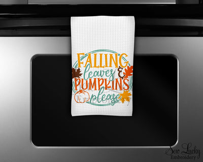 Falling Leaves and Pumpkins Please Waffle Weave Microfiber Kitchen Towel