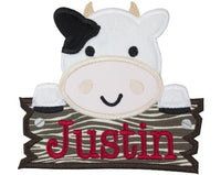 Farm Cow Peeker with Barn sign Personalized Patch - Sew Lucky Embroidery