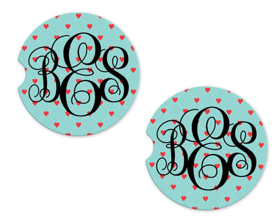 Floating Hearts Personalized Sandstone Car Coasters (Set of Two)