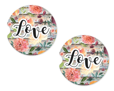 Floral Love Sandstone Car Coasters (Set of Two)