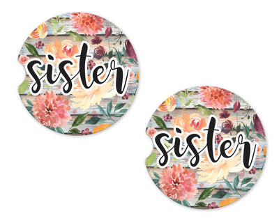 Floral Sister Sandstone Car Coasters (Set of Two)