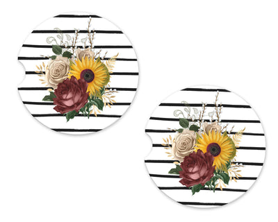 Floral with Stripes Sandstone Car Coasters (Set of Two)