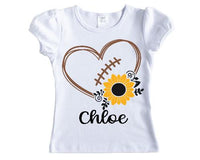 Football Heart with Sunflower Girls Shirt - Sew Lucky Embroidery