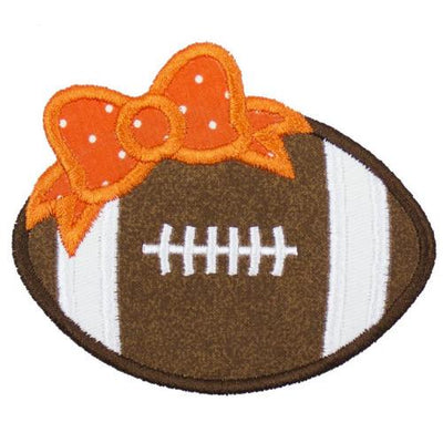 Football with Orange Polka Dotted Bow Sew or Iron on Embroidered Patch