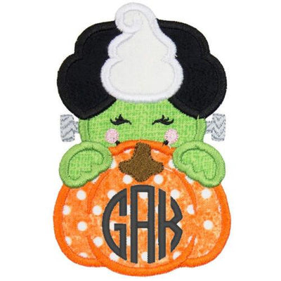 Franken Bride Pumpkin Peeker Monogram Sew or Iron on Embroidered Patch
