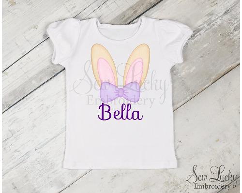 Girl Bunny Ears Personalized Easter Shirt - Sew Lucky Embroidery