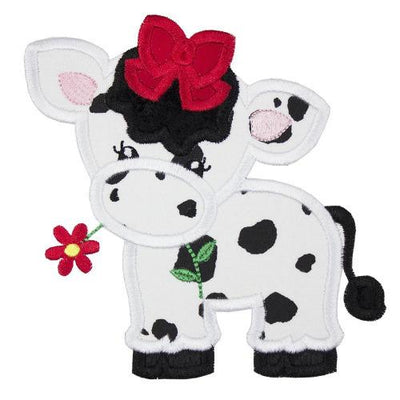 Girl Cow with Red Bow Sew or Iron on Embroidered Patch