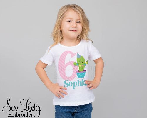 Girls Cactus Birthday Personalized Shirt - Sew Lucky Embroidery