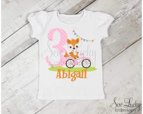 Girls Fox Personalized Birthday Shirt - Sew Lucky Embroidery