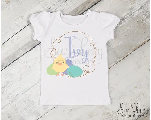 Girls Personalized Easter Chick Shirt - Sew Lucky Embroidery