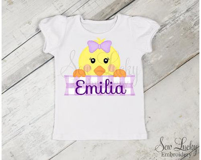 Girls Personalized Easter Chick with Purple Gingham Shirt