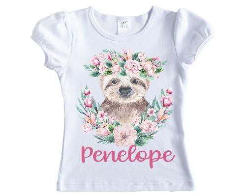 Girls Sloth Personalized Shirt - Sew Lucky Embroidery