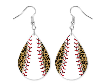 Glitter Leopard Baseball Teardrop Earrings