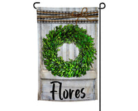 Green Christmas Wreath Personalized Garden Flag