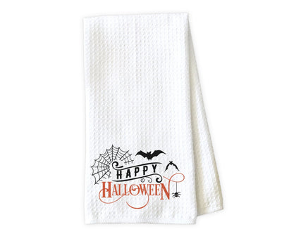 Happy Halloween with Bats Waffle Weave Microfiber Kitchen Towel