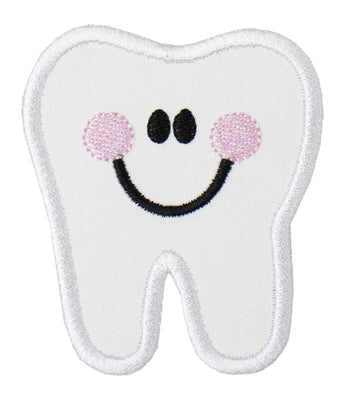 Happy Tooth with Pink Cheeks Sew or Iron on Embroidered Patch