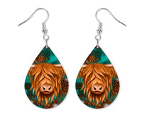 Highland Cow Teardrop Earrings - Sew Lucky Embroidery
