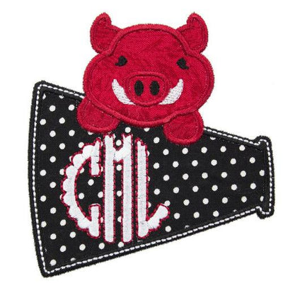Hog Football Megaphone Monogram Sew or Iron on Embroidered Patch