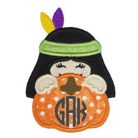 Indian Girl Pumpkin Peeker Monogram Patch - Sew Lucky Embroidery