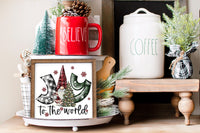 Joy to the World Gnome Christmas Tier Tray Sign - Sew Lucky Embroidery