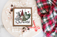 Joy to the World Gnome Christmas Tier Tray Sign - Sew Lucky Embroidery