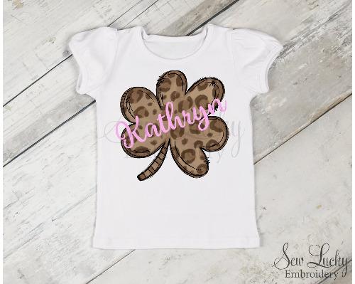 Leopard Print Clover Girls Personalized Shirt - Sew Lucky Embroidery