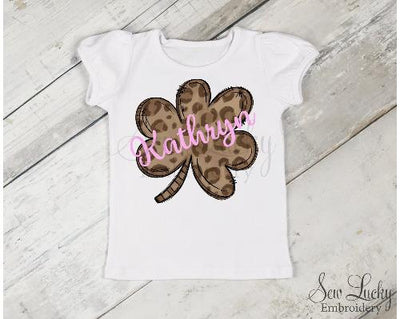 Leopard Print Clover Girls Personalized Shirt